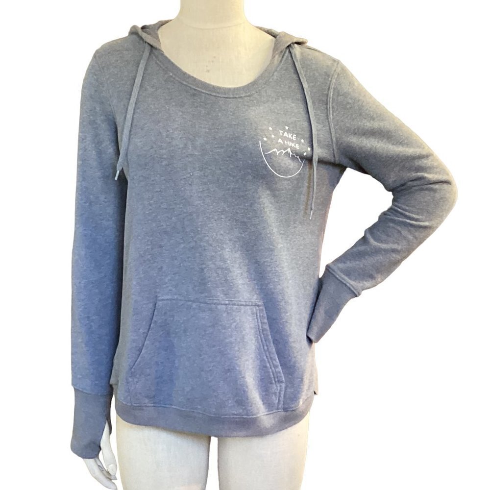 "Take A Hike" Graphic Hoodie Women's M Gray Thumbhole Long‎ Sleeves 157P